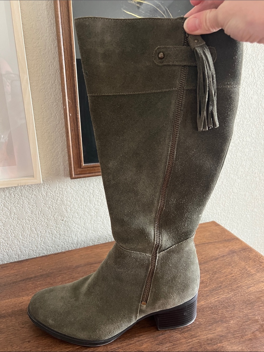 Naturalizer Olive Suede Knee Boot with Tassel - Picture 9 of 10